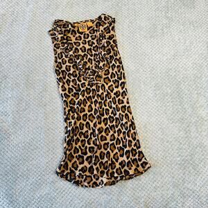Tory Burch leopard cheetah print high neck y2k style flowy sleeveless silk tank